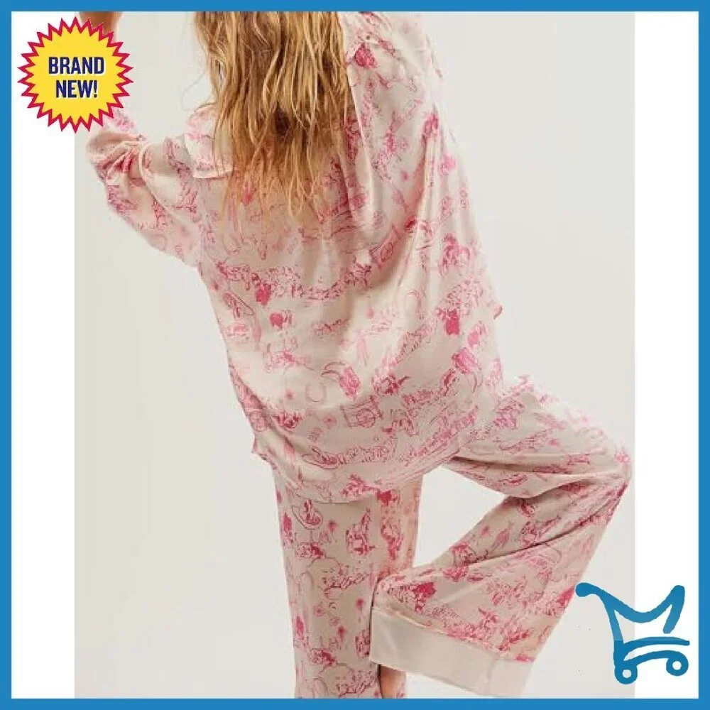 Women's Satin Pajama Set Long Sleeve Wide Leg Pants Loungewear